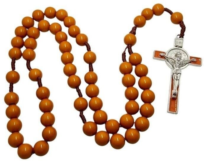 Różaniec plastik duży paciorek rudobrązowy
