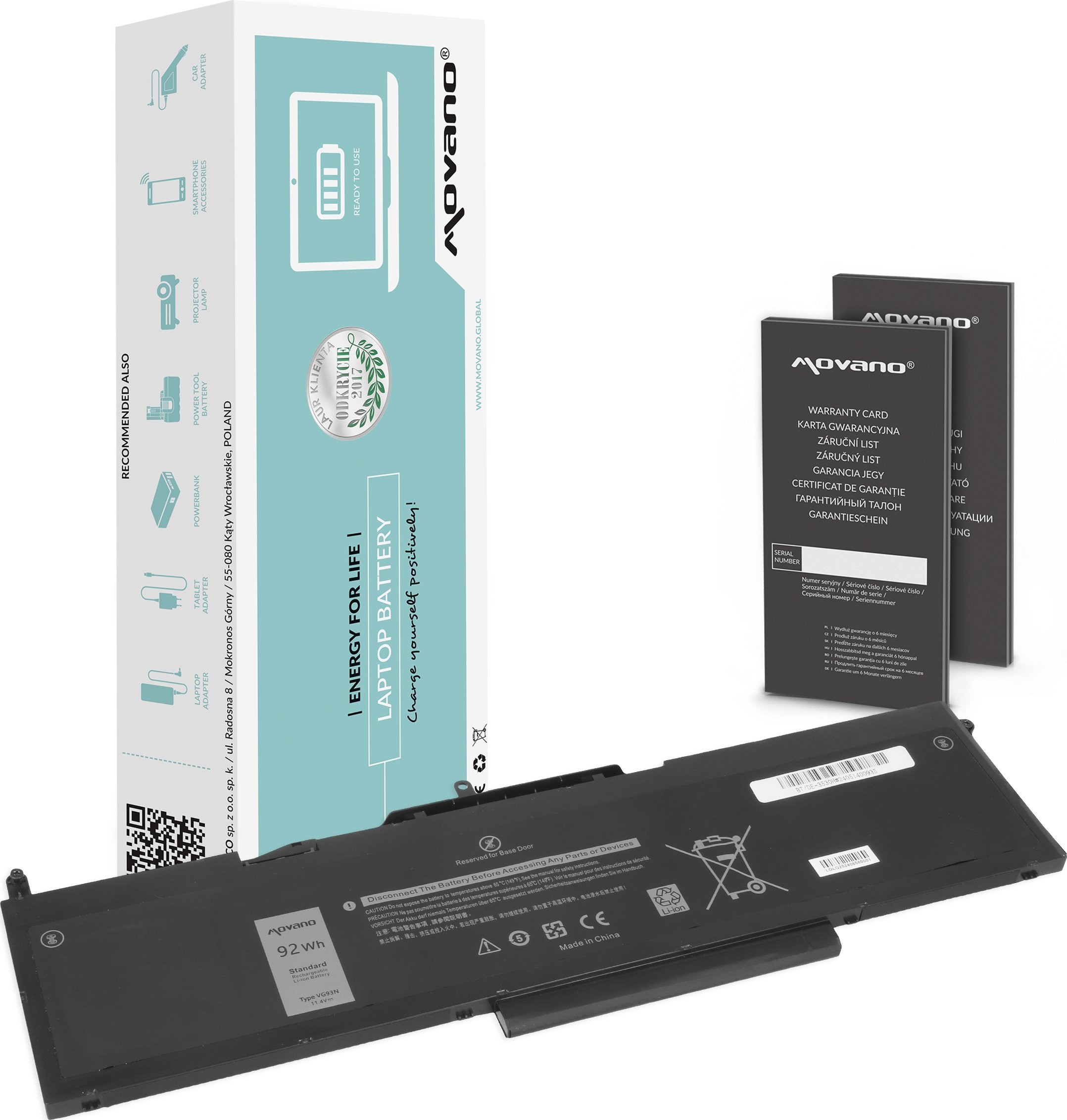 Bateria Movano Bateria Movano do Dell Latitude 15 (5580), Precision 3520, 3530 (8070mAh)