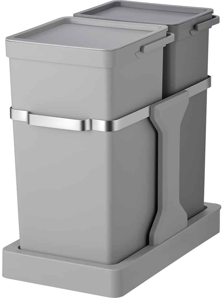 Waste bin, EKO, grey, plastic/steel, 2-compartment, 20+15 l, pull-out system, for source sorting