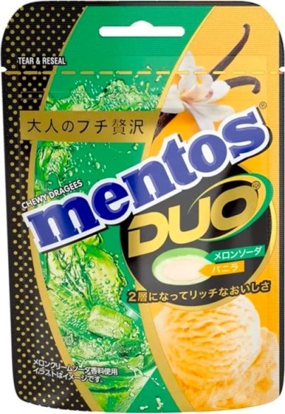 Mentos Cukierki, draże Duo Melon Soda & Vanilla Ice Crem smak lodów i melona 45g -