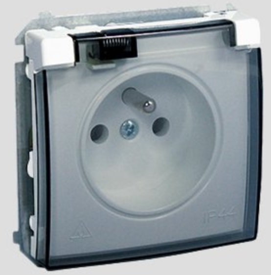 Kontakt-Simon Gniazdo hermetyczne pojedyncze BASIC MODUŁ z/u 16A IP44 z klapką pełną białe - BMGZ1B.01/11