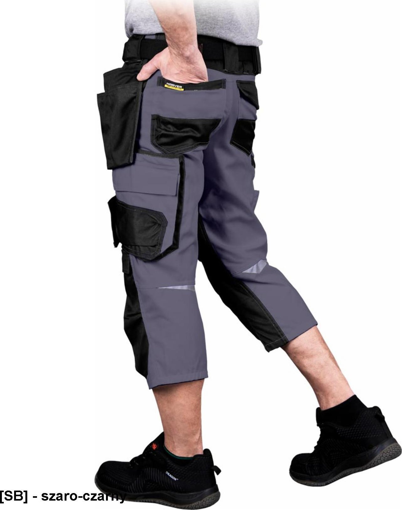 R.E.I.S. HARVER-R - Spodnie ochronne HARVER typu rybaczki, 10 kieszeni, odblaski, 65% poliester, 35% bawełna, 300 g/m2 - szaro-czarny 2XL