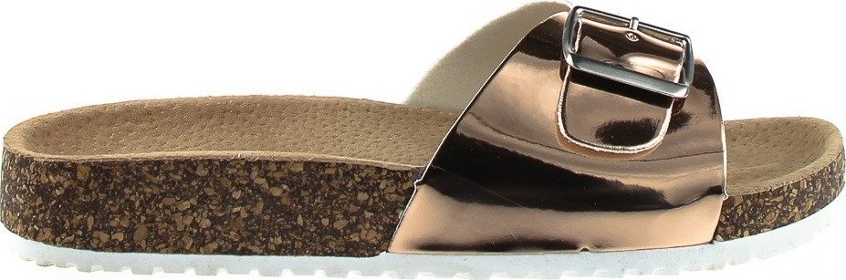 Estetino Klapki z klamerką lustrzane szampańskie-38