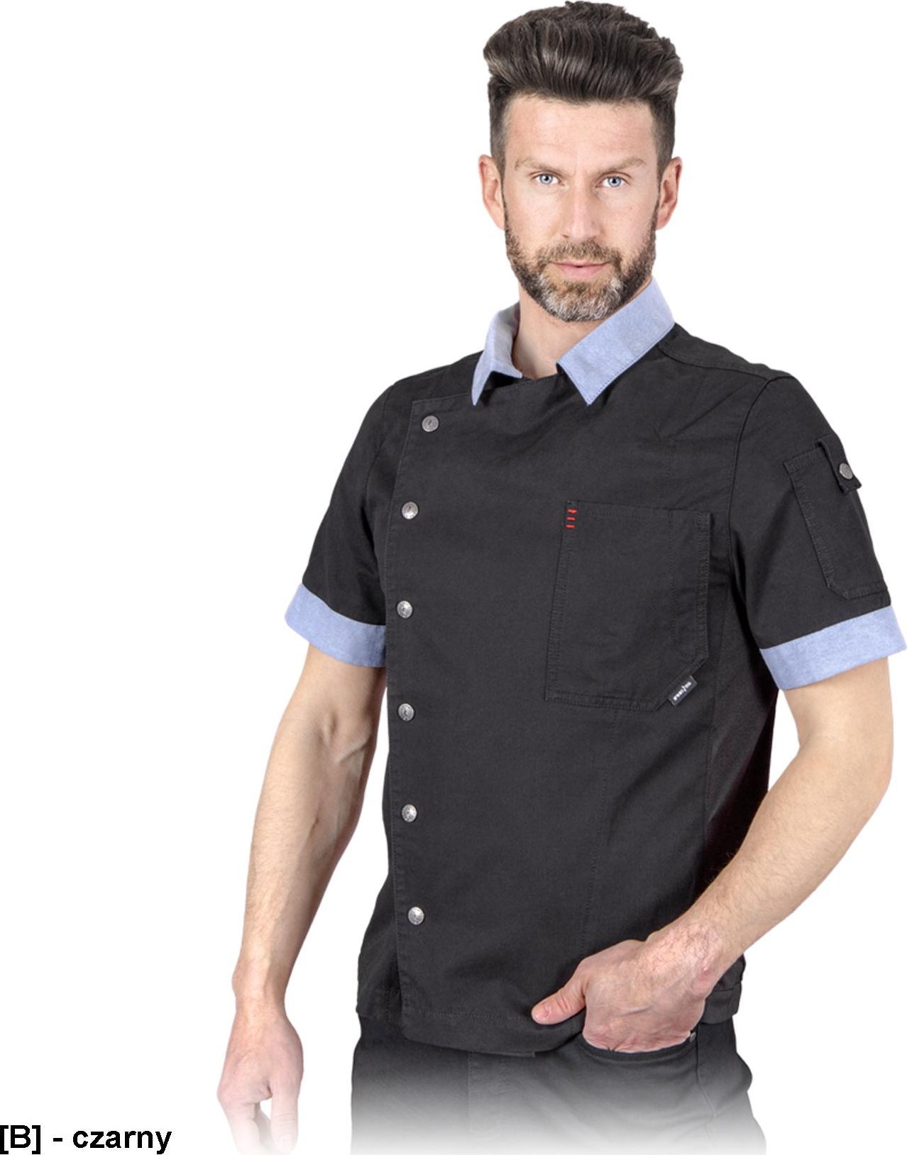 R.E.I.S. MARCATO - Bluza kucharska z krótkim rękawem, męska w kolorze biel wełny - czarny XL