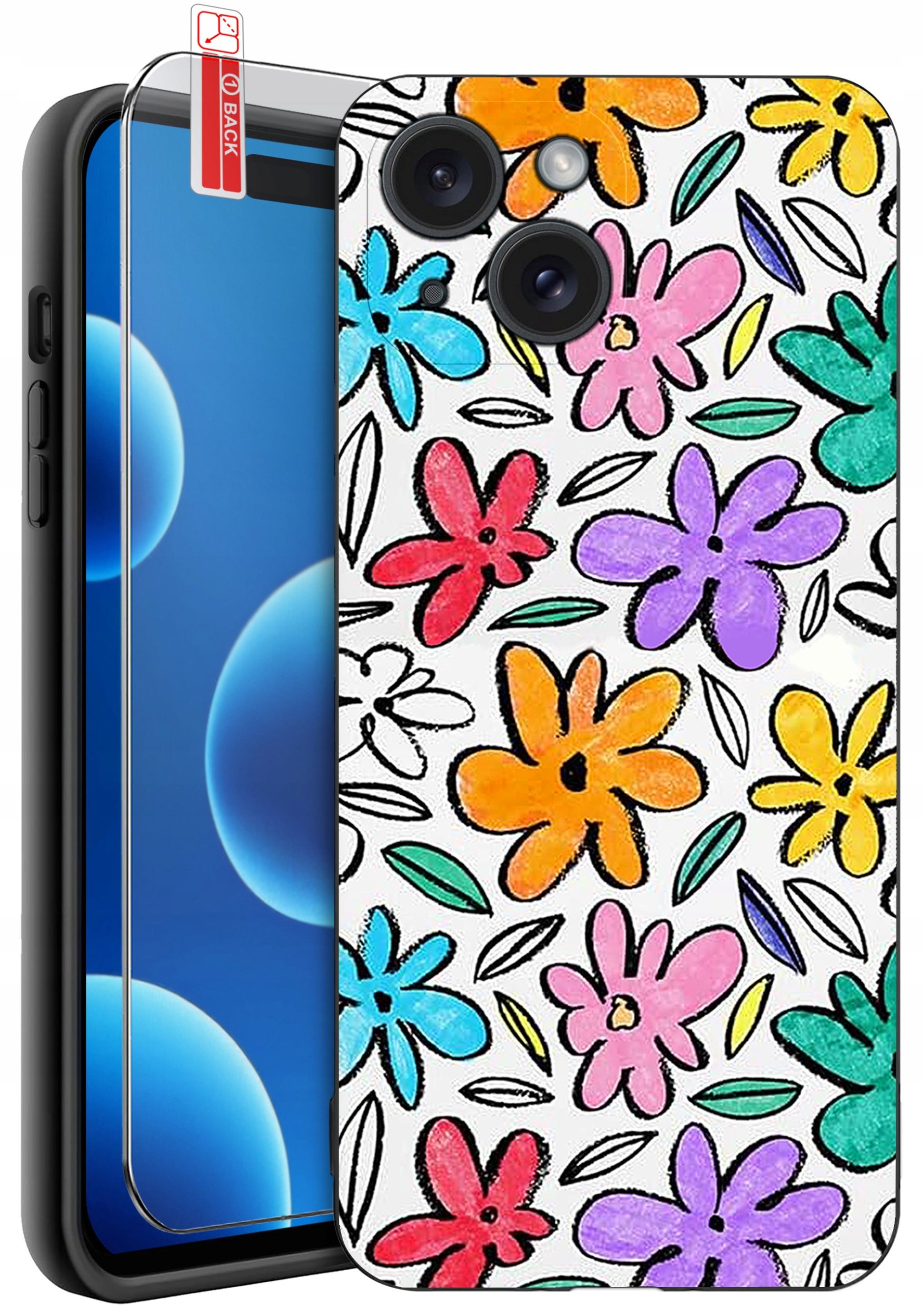 ETUI do iPhone 15 | WZORY | SILIKONOWE MATT CASE + SZKŁO 9H