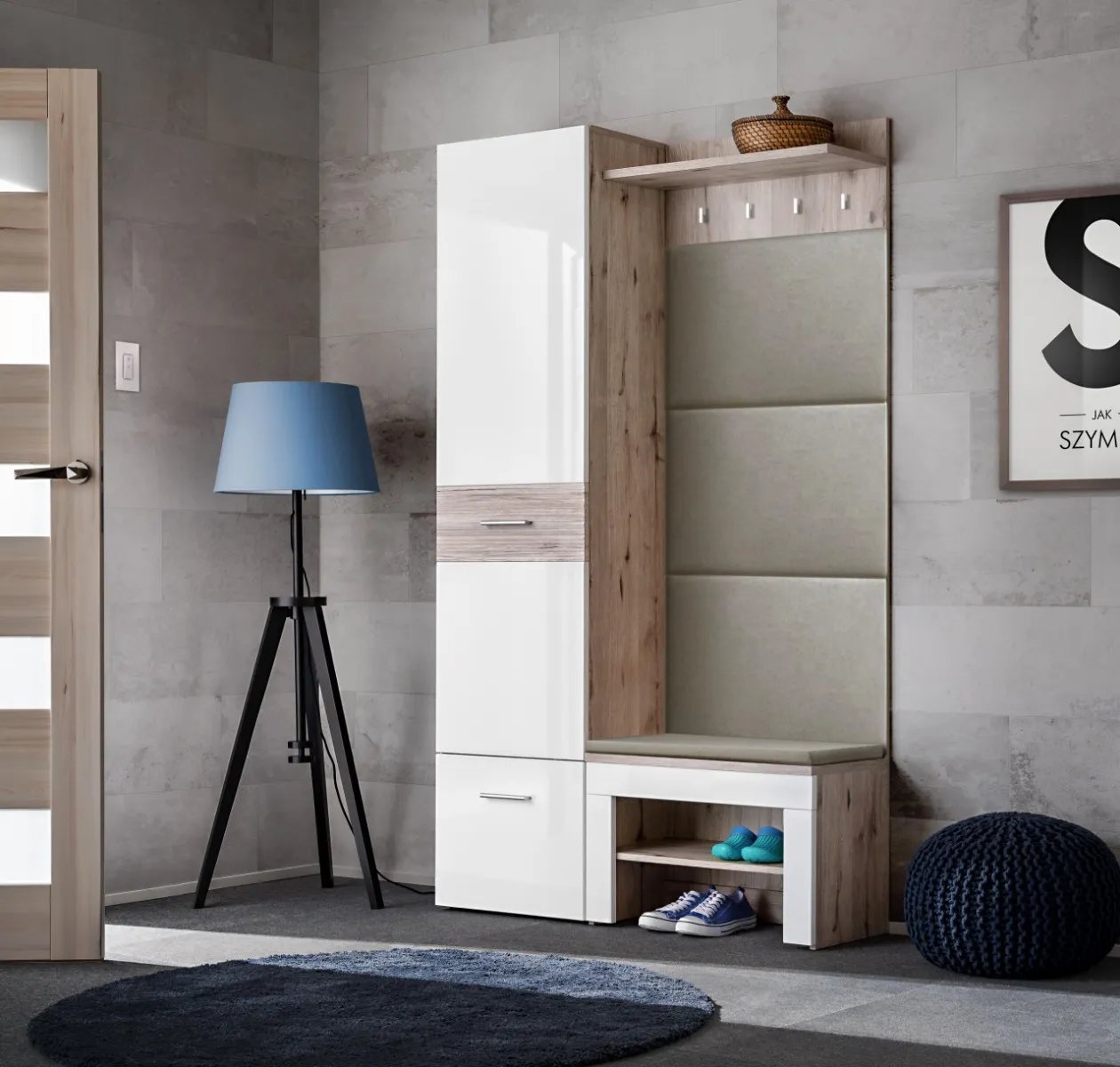 ASM Meble Garderoba do przedpokoju GUSTAVO X dąb wellington/biała połysk ASM Meble