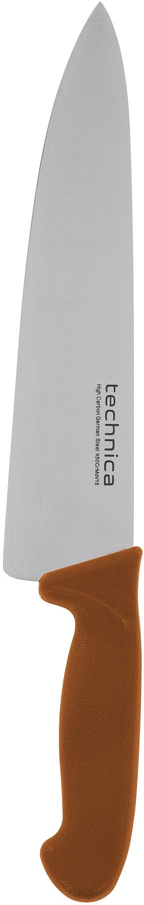 Nóż kucharski HACCP 385 mm, ostrze gładkie, spiczaste 250 mm, brązowy | TECHNICA, Silver Line