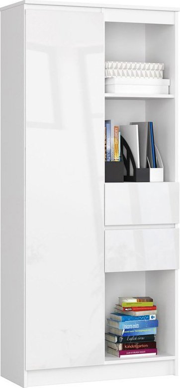 Elior Biały regał w połysku z szufladami - Avera 4X