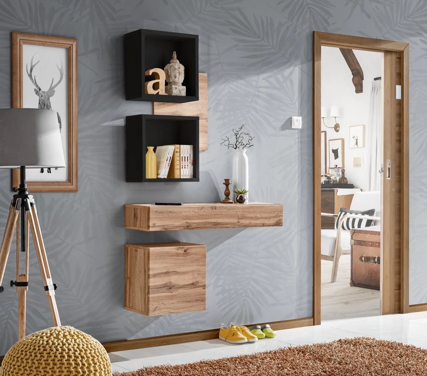 ASM Meble Zestaw mebli do przedpokoju EASY III dąb wotan/czarny mat ASM Meble