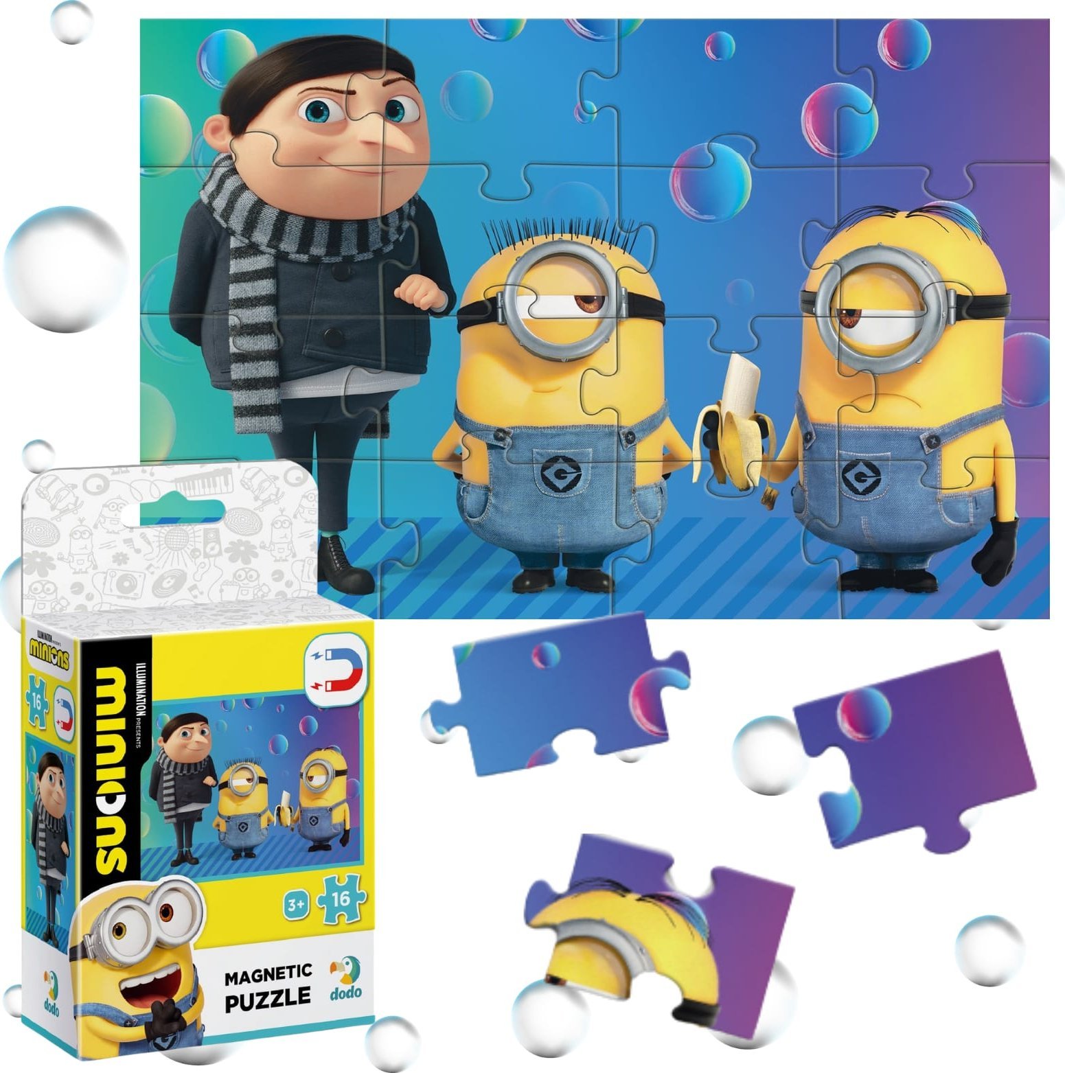 Dodo PUZZLE MAGNETYCZNE "MINIONS" UROCZA I KOLOROWA UKŁADANKA 16 ELEMENTÓW