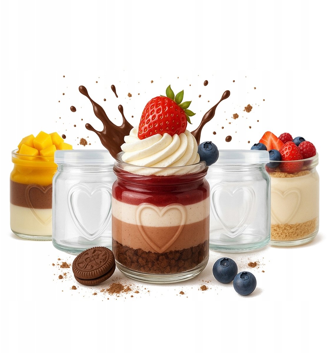 5x POJEMNIKI NA DESERY 250ml Słoik SZKLANY SERCE Na Deserki Do Deserów