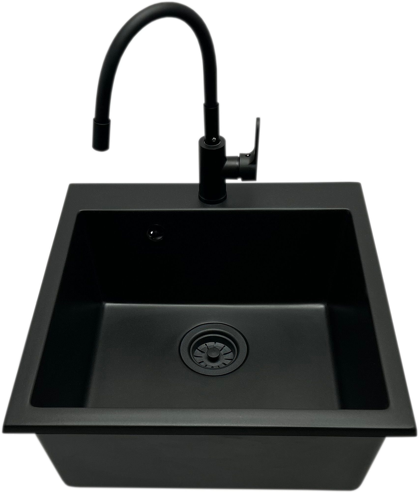 Zlewozmywak jednokomorowy FORTINA czarny + bateria flex espia