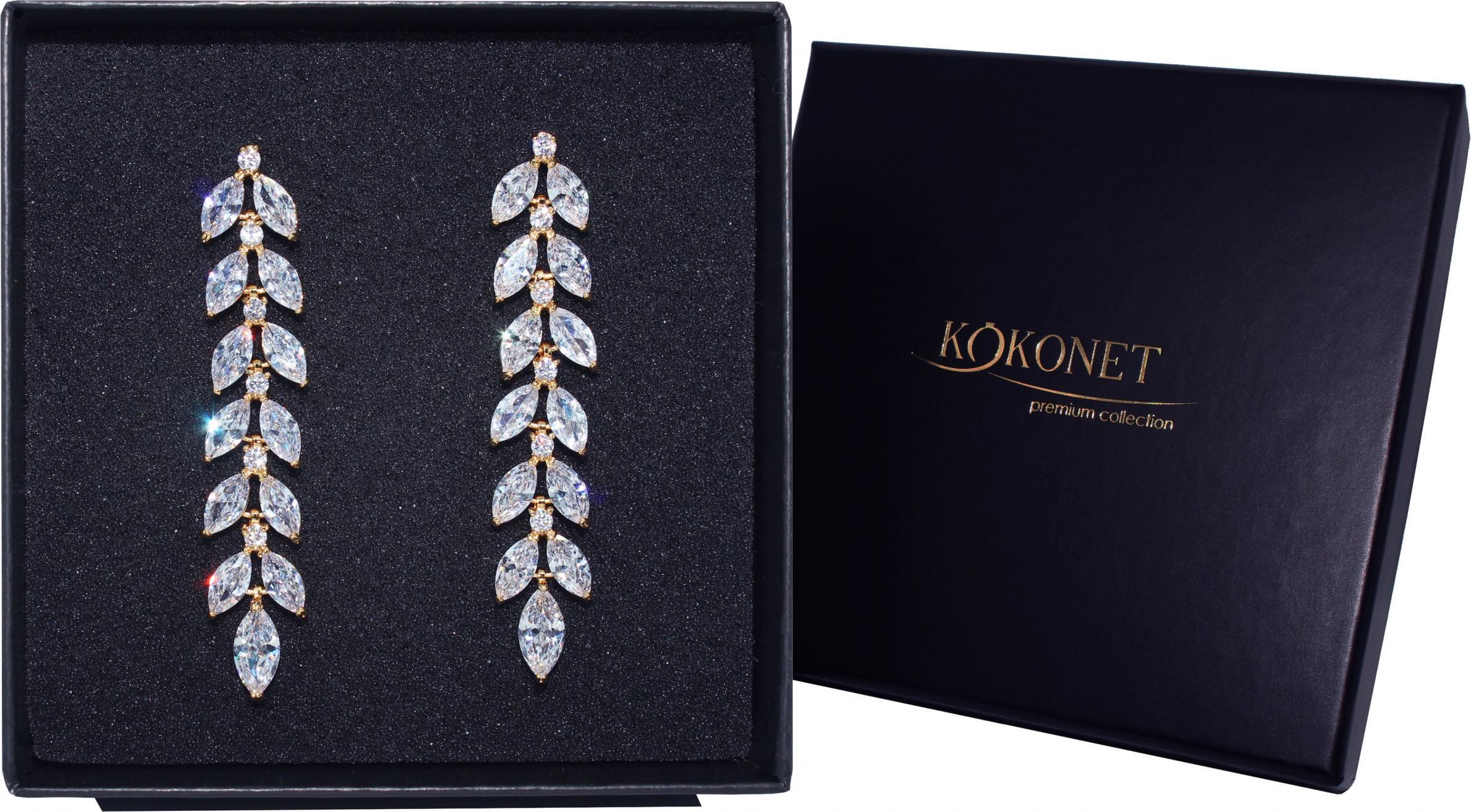 KOKONET Kolczyki pozłacane listki błyszczące ślubne wesele