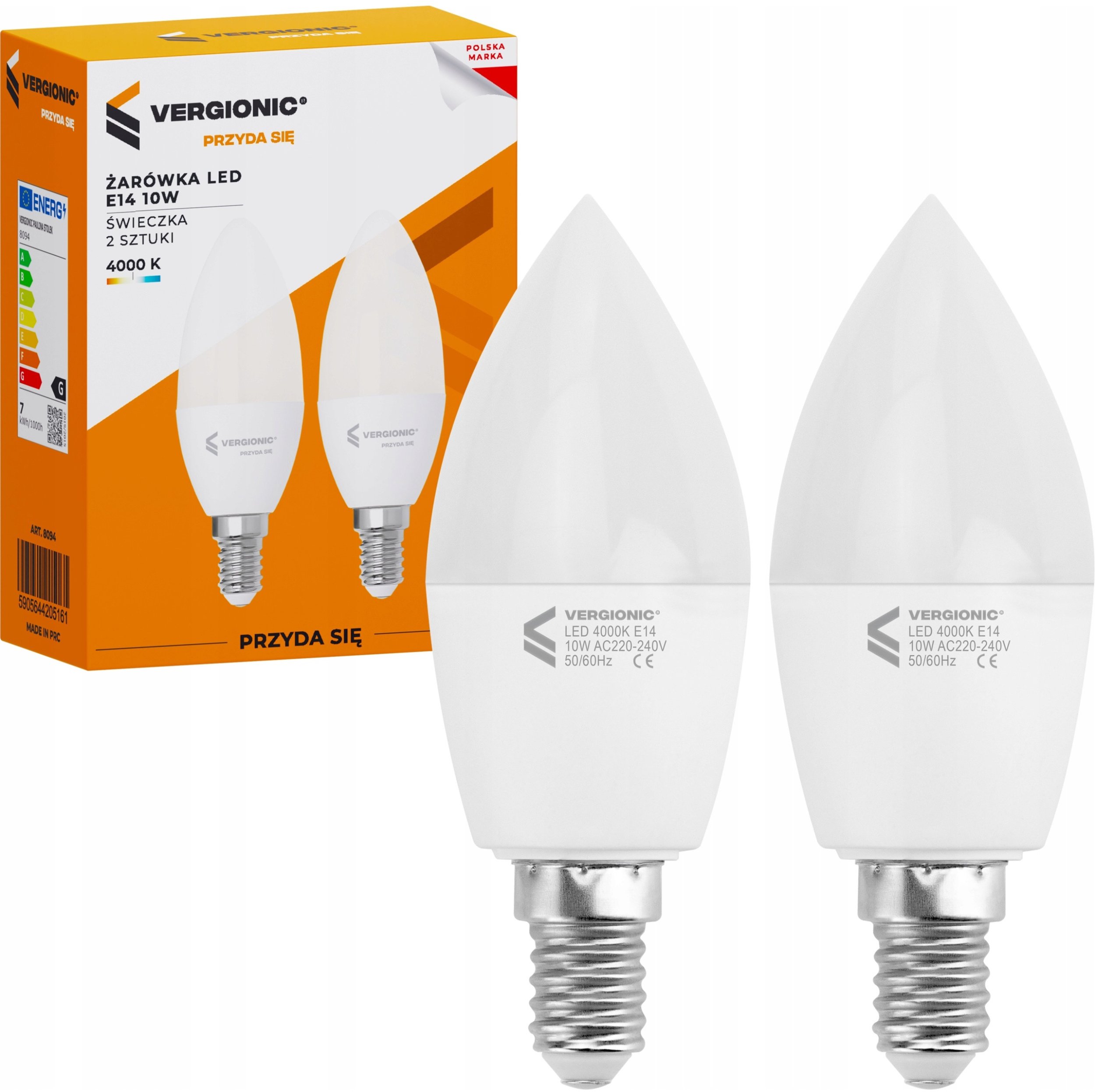 VERGIONIC Żarówka LED E14 10W 4000K świeczka 2 szt.