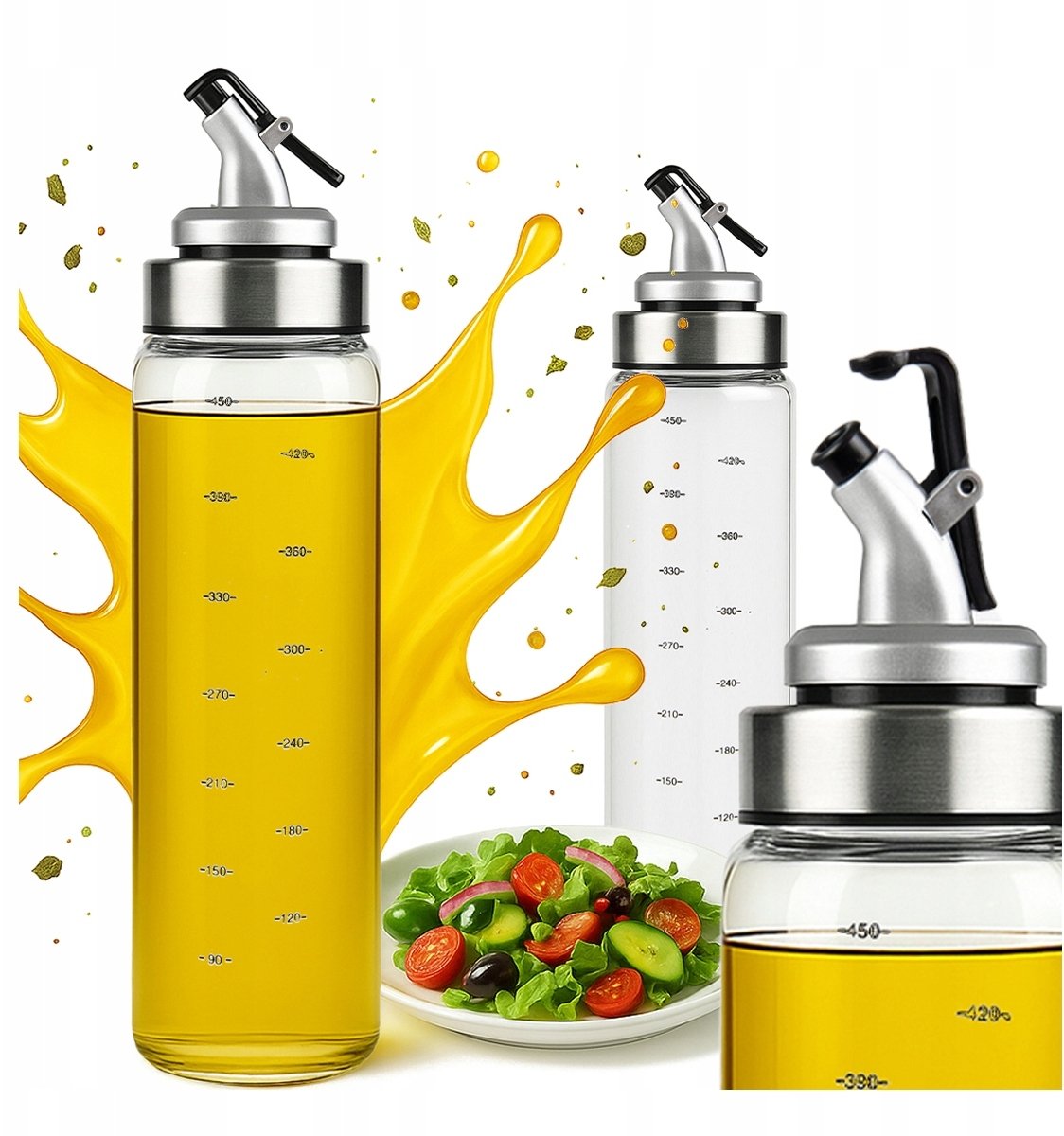 2x Dozownik 0,5 l z Podziałką Do Oleju Sosów Oliwy Octu Pojemniki Szklane