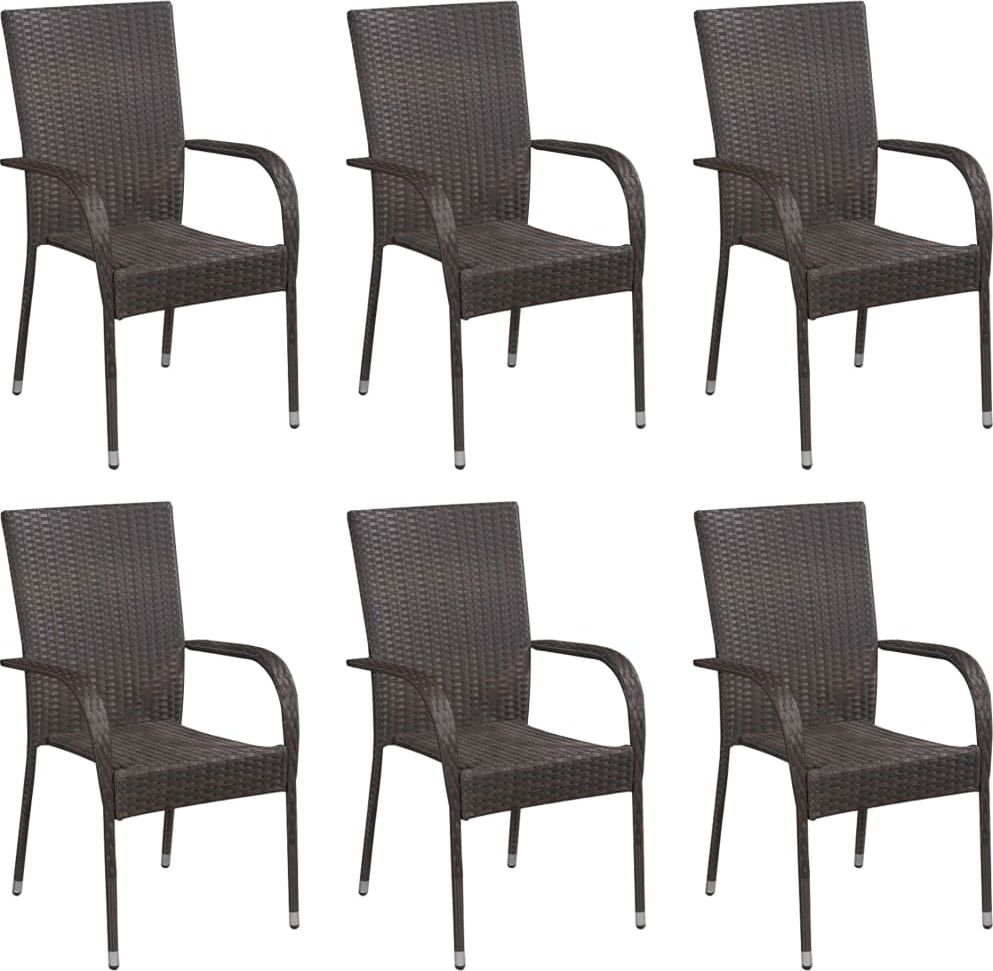 vidaXL Sztaplowane krzesła ogrodowe, 6 szt., polirattan, brązowe