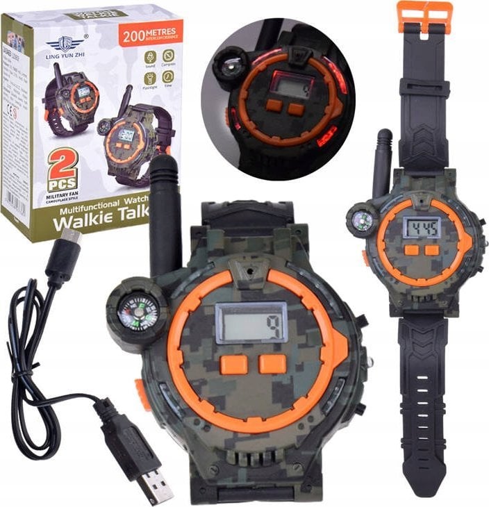 Walkie talkie 2 Zegarki wielofunkcyjne Zasięg 200m Kompas ZA5463