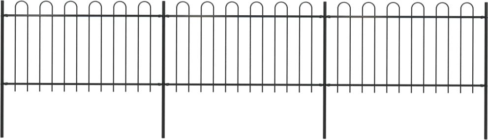 vidaXL Ogrodzenie z zaokrąglonymi końcami, stalowe, 5,1 x 1 m, czarne