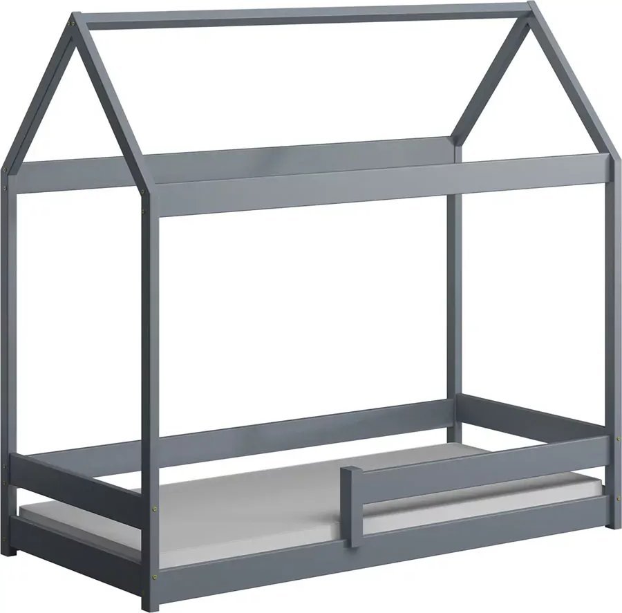 Elior Szare łóżko domek parterowe z materacem i stelażem - Rara 180x80 cm