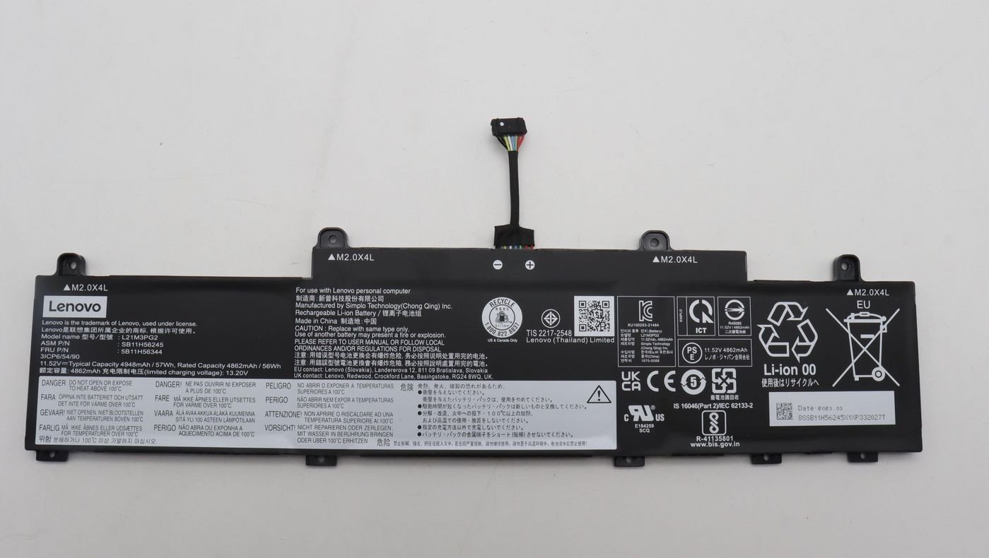 57Wh Lithium-Ion internal battery for Lenovo ThinkPad