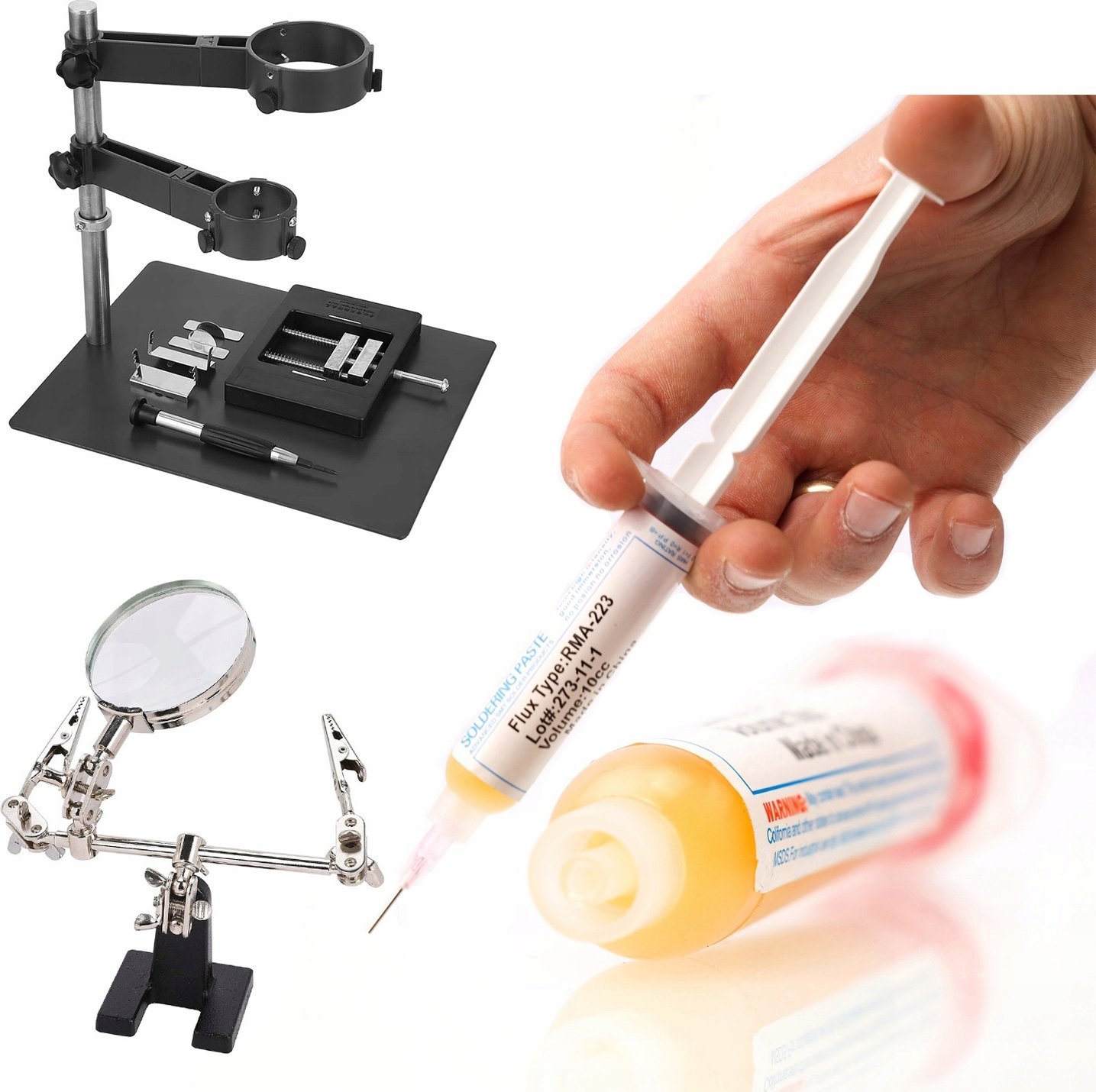 Rosfix PLATFORMA NAPRAWCZA MONTAŻOWA STACJA LUTOWNICZA HOT-AIR TOPNIK TRZECIA RĘKA