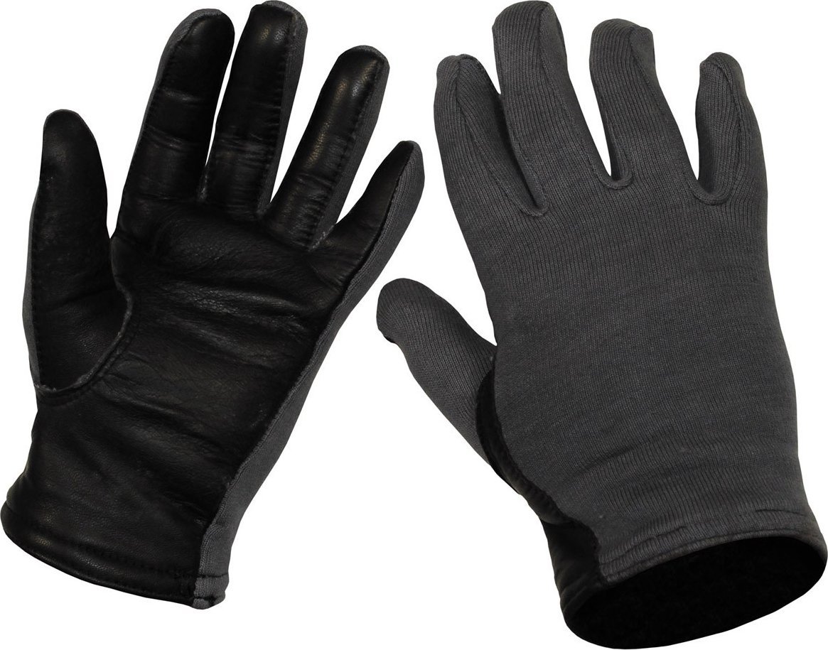 MFH Belgijskie rękawiczki palcowe Pilot, skórzane wykończenia szare 7