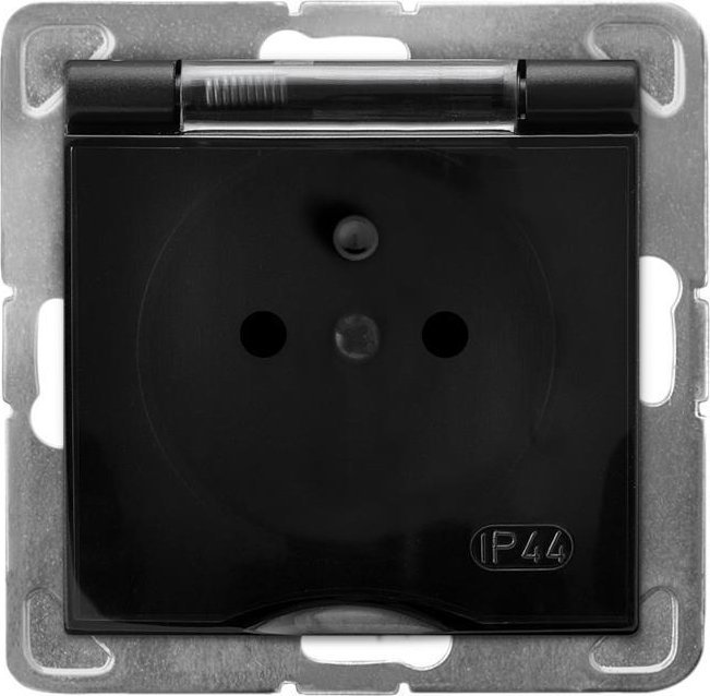 Ospel IMPRESJA Gniazdo bryzgoszczelne z uziemieniem IP-44 wieczko przezroczyste czarny metalik GPH-1YZ/m/33/d