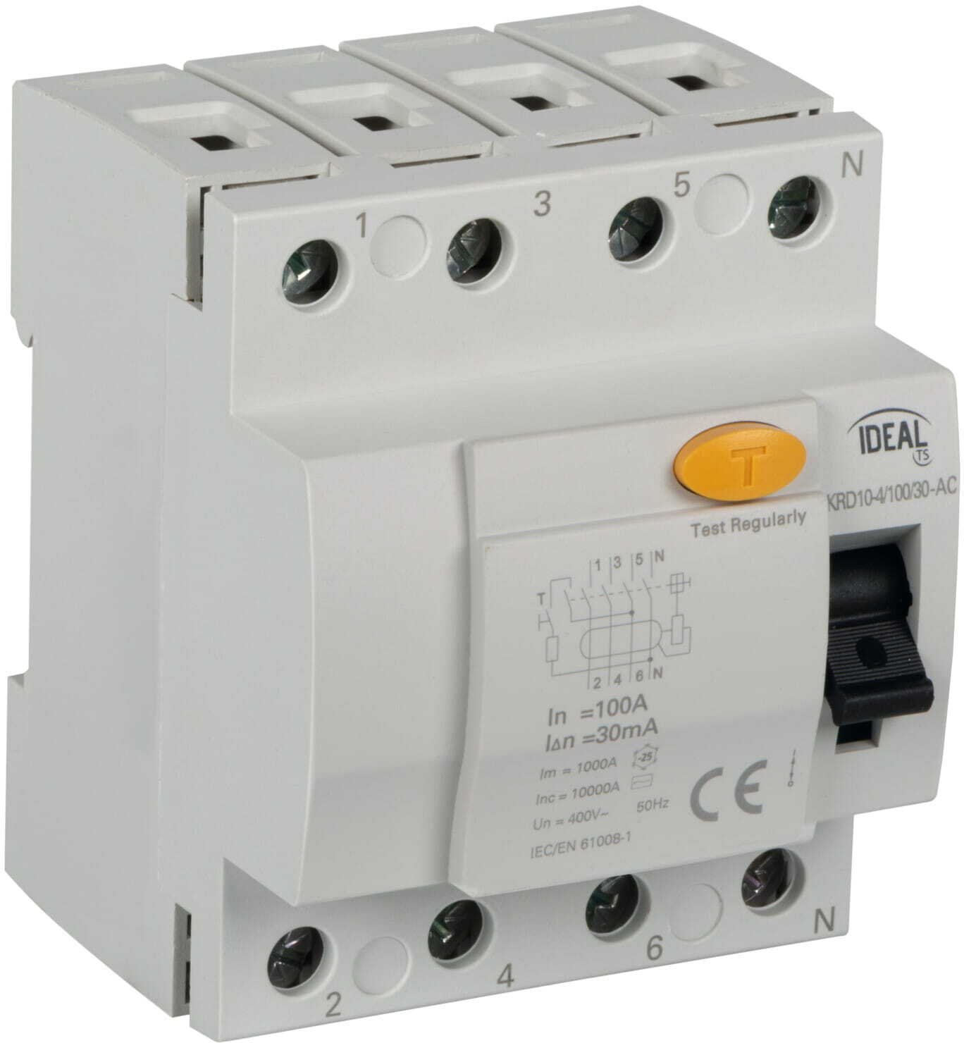 Wyłącznik różnicowoprądowy 4P 100A 0,03A typ AC KRD10-4/100/30-AC 38733