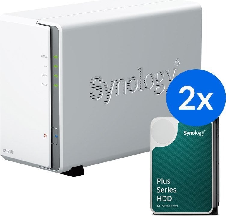 Serwer Synology Synology DS223j /12T | 2-zatokowy serwer NAS w zestawie z dyskami o łącznej pojemności 12TB, Tower