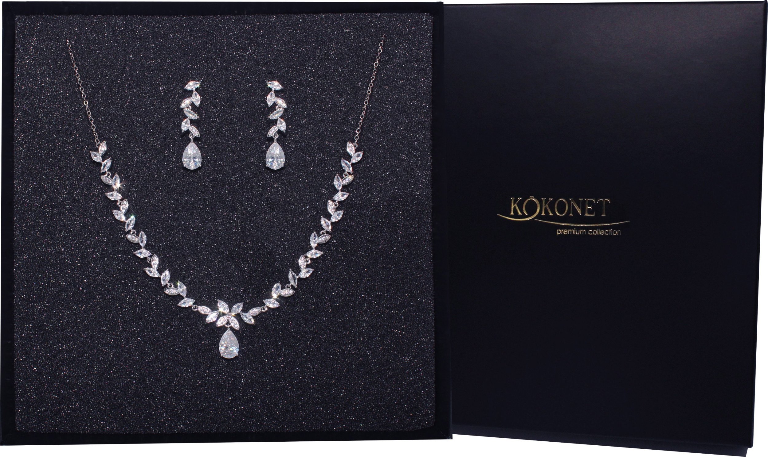 KOKONET Delikatne srebrne kolczyki naszyjnik dla Panny Młodej ślub wesele błyszczy