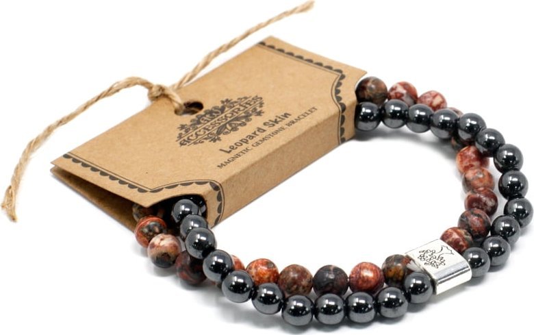 Lovrin Bransoletka magnetyczna z kamieniami - Jaspis Skóra Lamparta