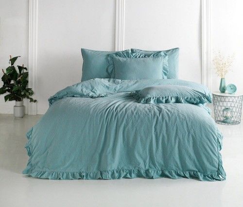 Darymex Luksusowa Pościel bawełniana kolor turkusowy 200x220(P) STONEWASHED