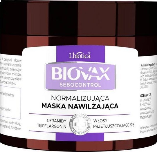 Biovax Sebocontrol, Normalizująca Maska nawilżająca, 250 ml - Długi termin ważności!