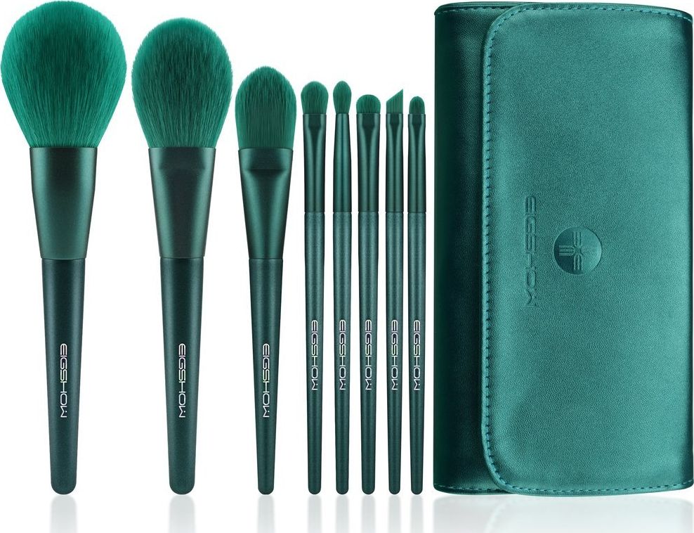 Eigshow Beauty Seria Jadem, Zestaw 8 zielonych pędzli Premium + Etui