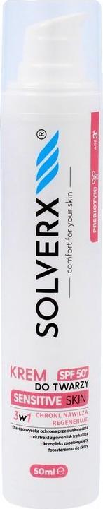 Solverx SOLVERX Sensitive Skin Krem do twarzy 3w1 z SPF50+ - skóra wrażliwa 50ml
