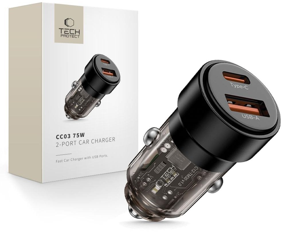 TECH-PROTECT CC03 2-PORT CAR CHARGER PD75W BLACK