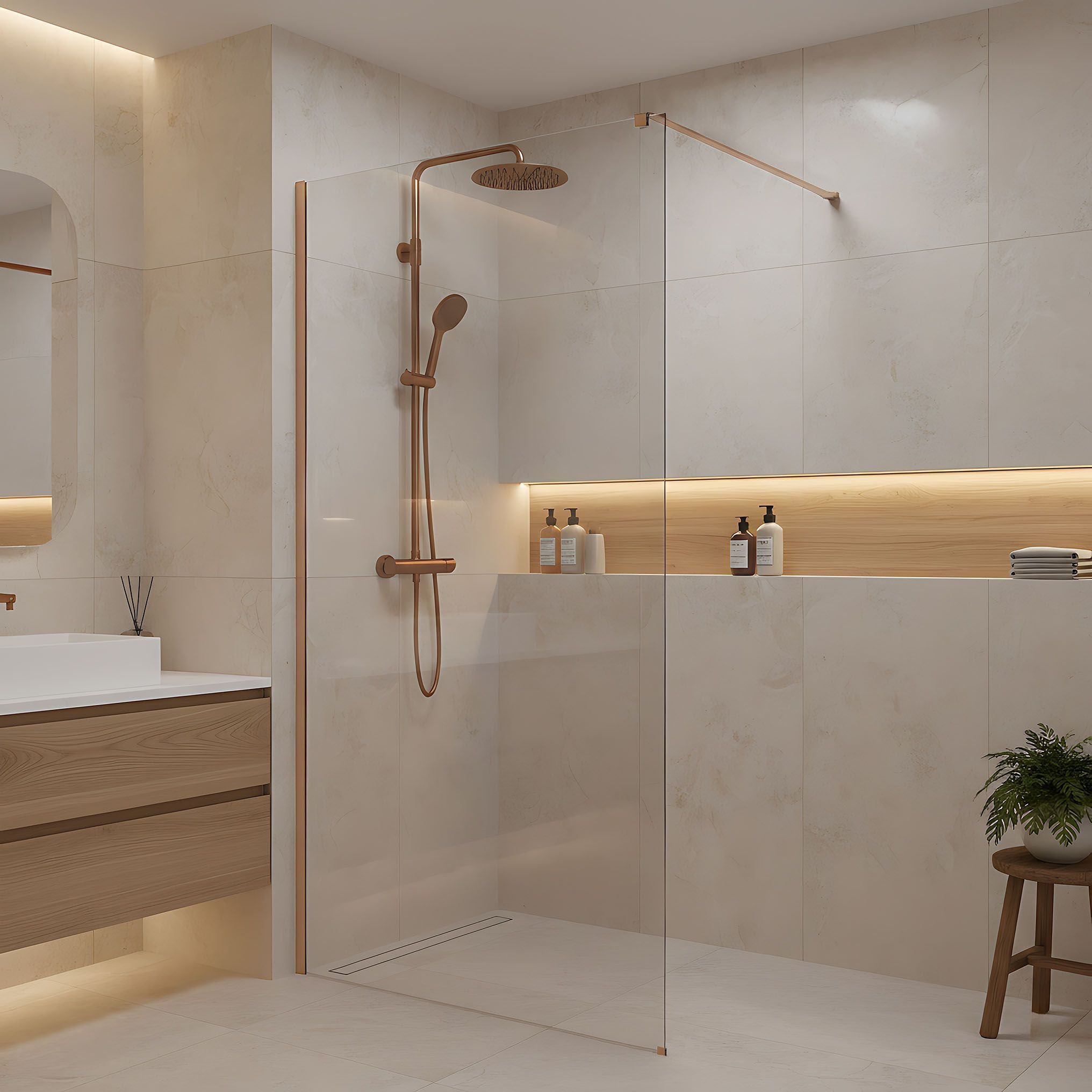 Rea Kabina prysznicowa Walk-In Transparent / Brush Copper 70