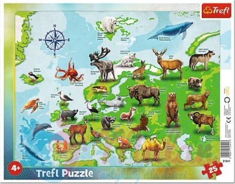 Trefl Puzzle 25 elementów ramkowe Mapa Europy ze zwierzętami