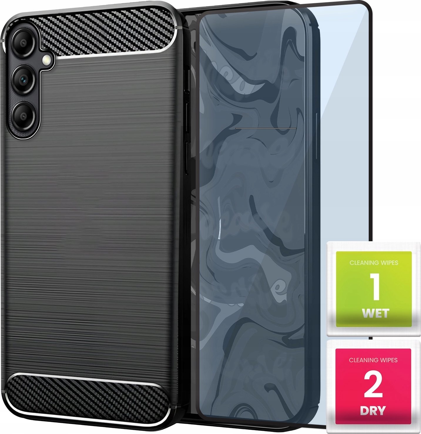 Hello Case Etui Do Samsung Galaxy A14 5G / A14 (Czarne, Pancerne, Karbon) Szkło 5D