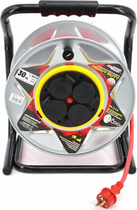 AWTools przedłużacz bęben metalowy czerwony Heavy Duty 30m 3x2,5 mm 16A, 3680W, IP44 (AW70255)