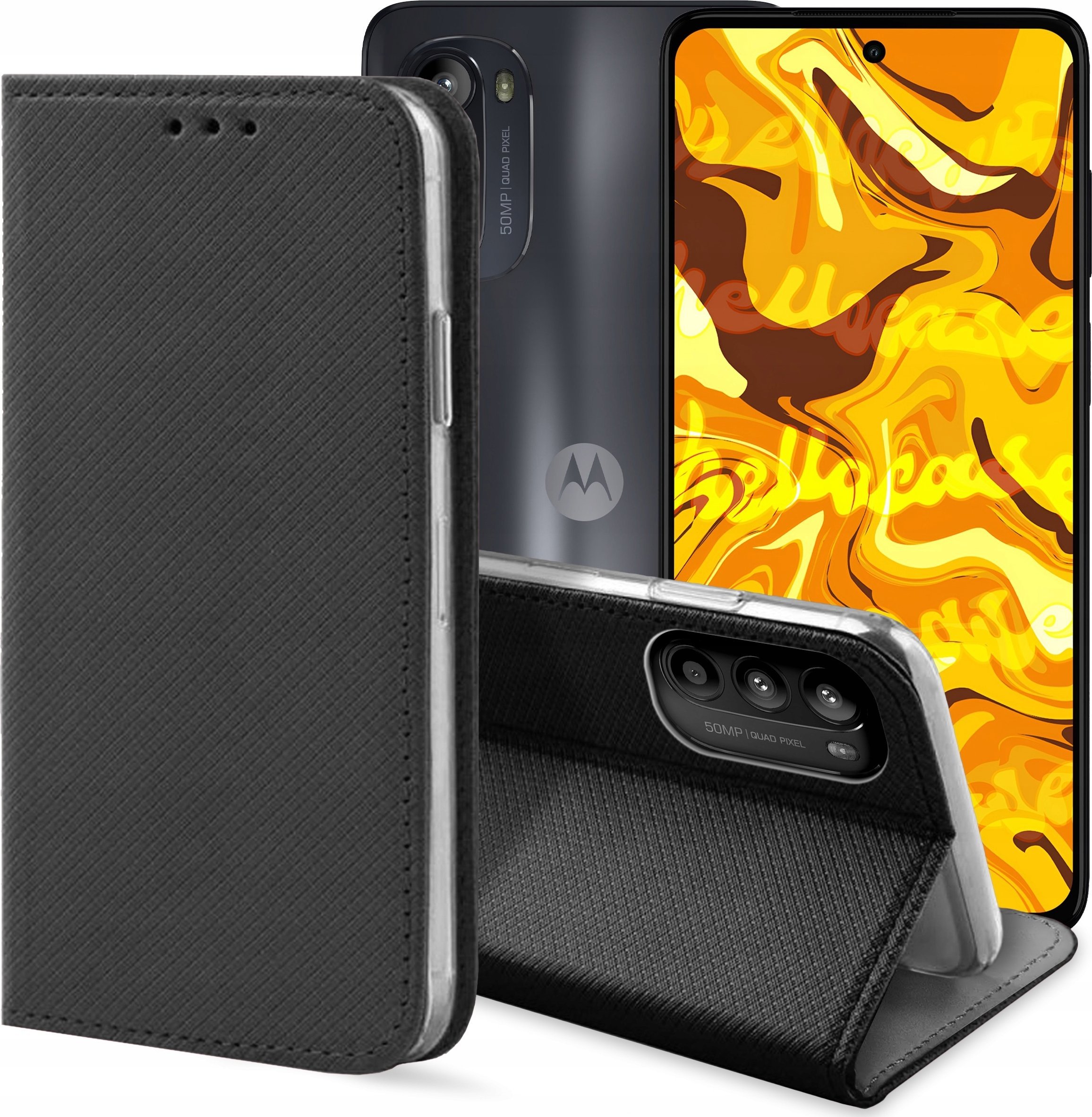 Hello Case ETUI Z KLAPKĄ DO MOTOROLA MOTO G52 CZARNE ZAMYKANE MAGNETYCZNE KABURA FLIP