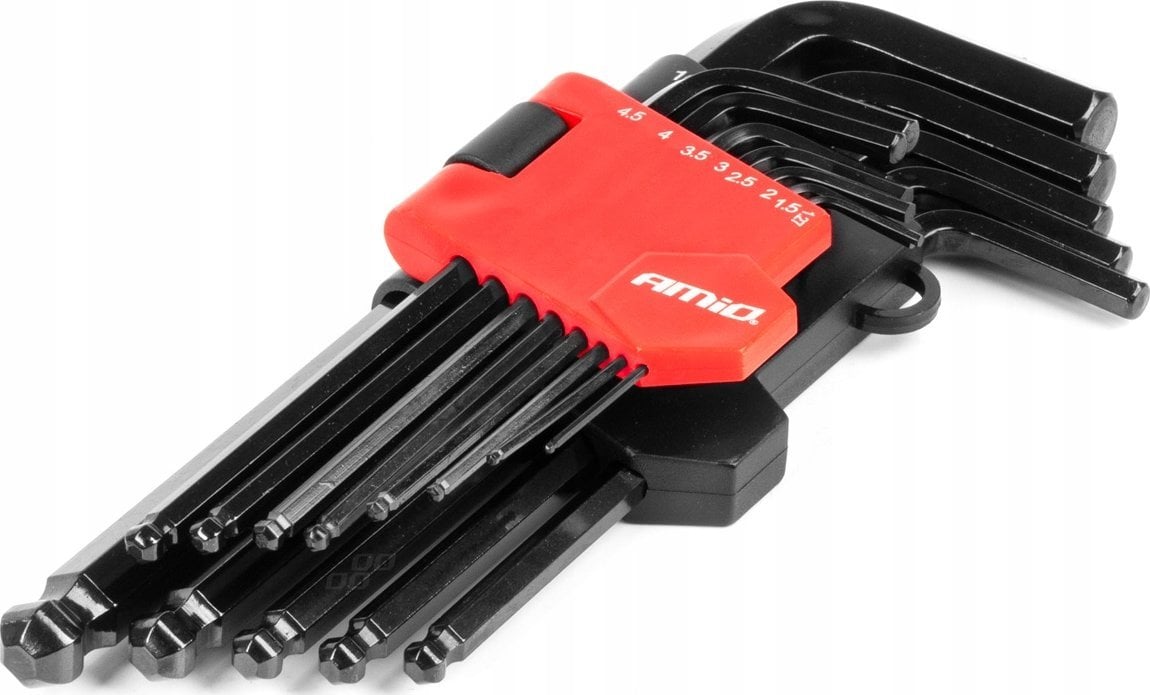 Klucze imbusowe hex z kulką długie imbusy zestaw crv czarne 13 szt. amio-04304