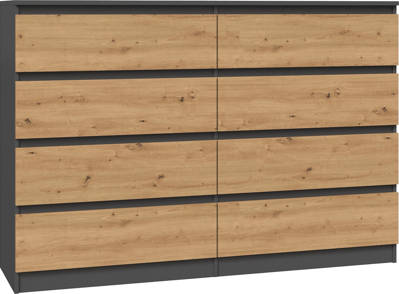 Topeshop KOMODA MALWA 8 SZUFLAD M8 140 - ANTRACYT / DĄB ARTISAN