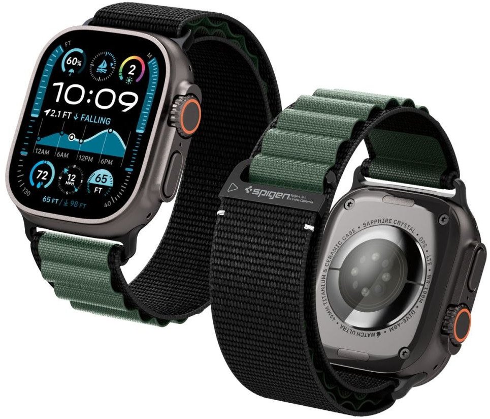 Pasek Spigen WBF1 Band do Apple Watch 6/7/8/9/10/SE/Ultra 1/2 44/45/46/49mm Black/green