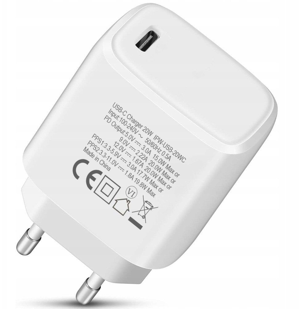 Ładowarka sieciowa GaN USB-C 20W PD3.0 PPS biała