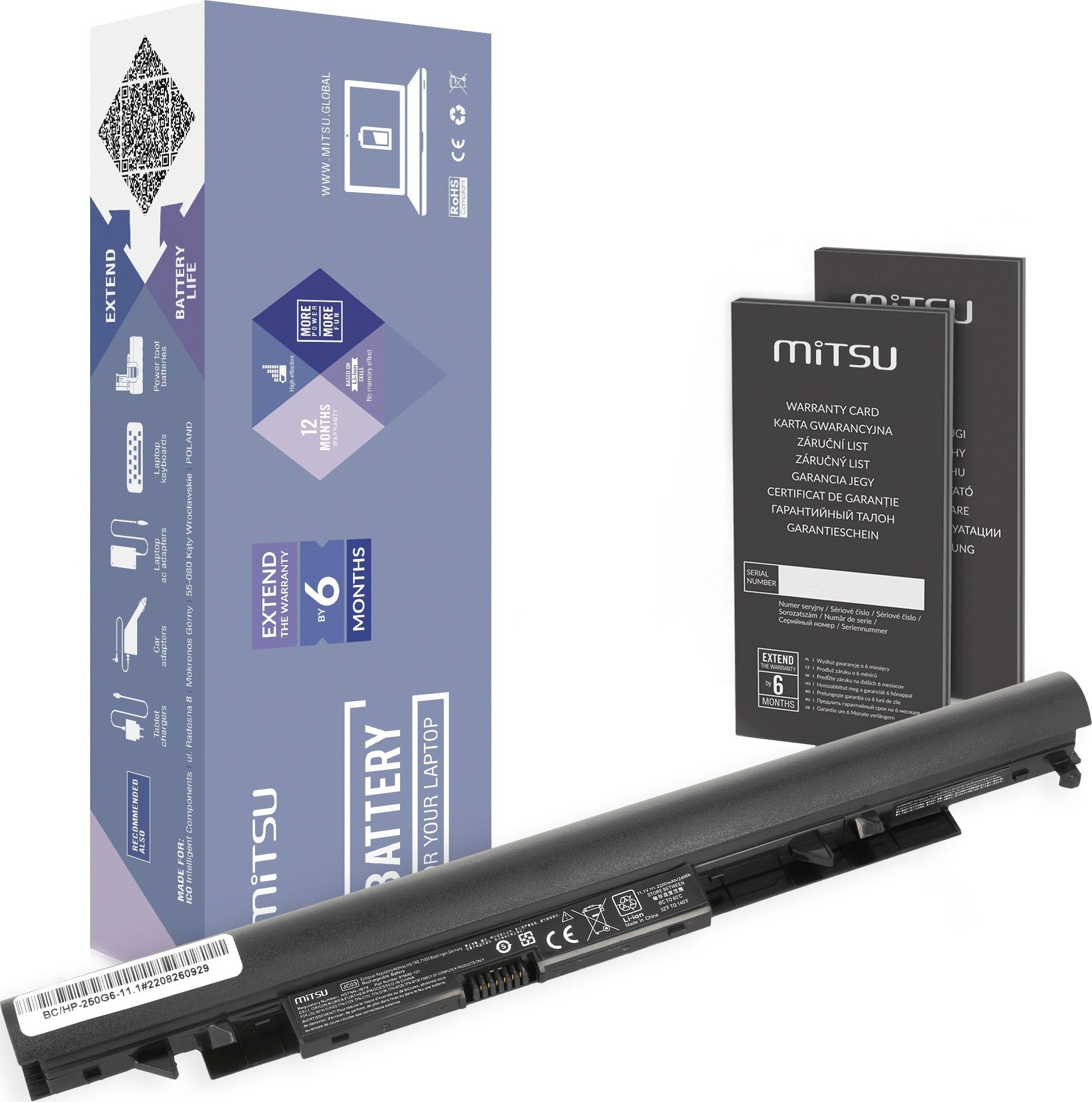 Bateria Mitsu Bateria JC03 JC04 do HP 240 250 255 258 G6 11,1V