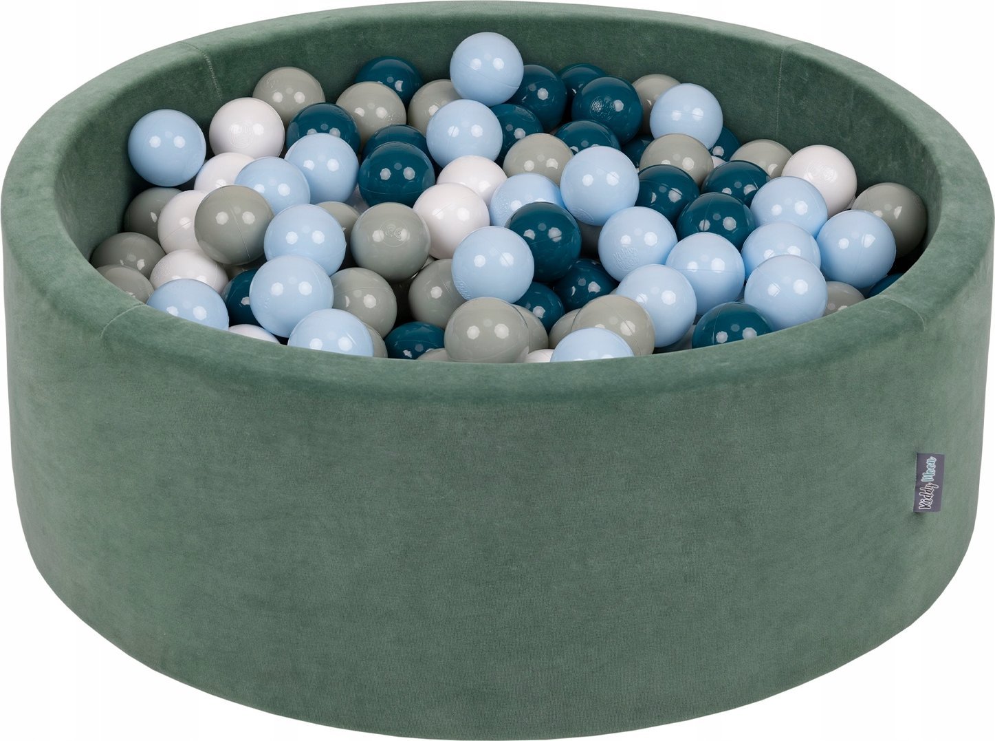 KiddyMoon Suchy basen okrągły VELVET z piłeczkami 7cm zieleń lasu: ciemny turkus-zielonoszary-pastelowy niebieski-biały 90x30cm/300piłek Zabawka basen