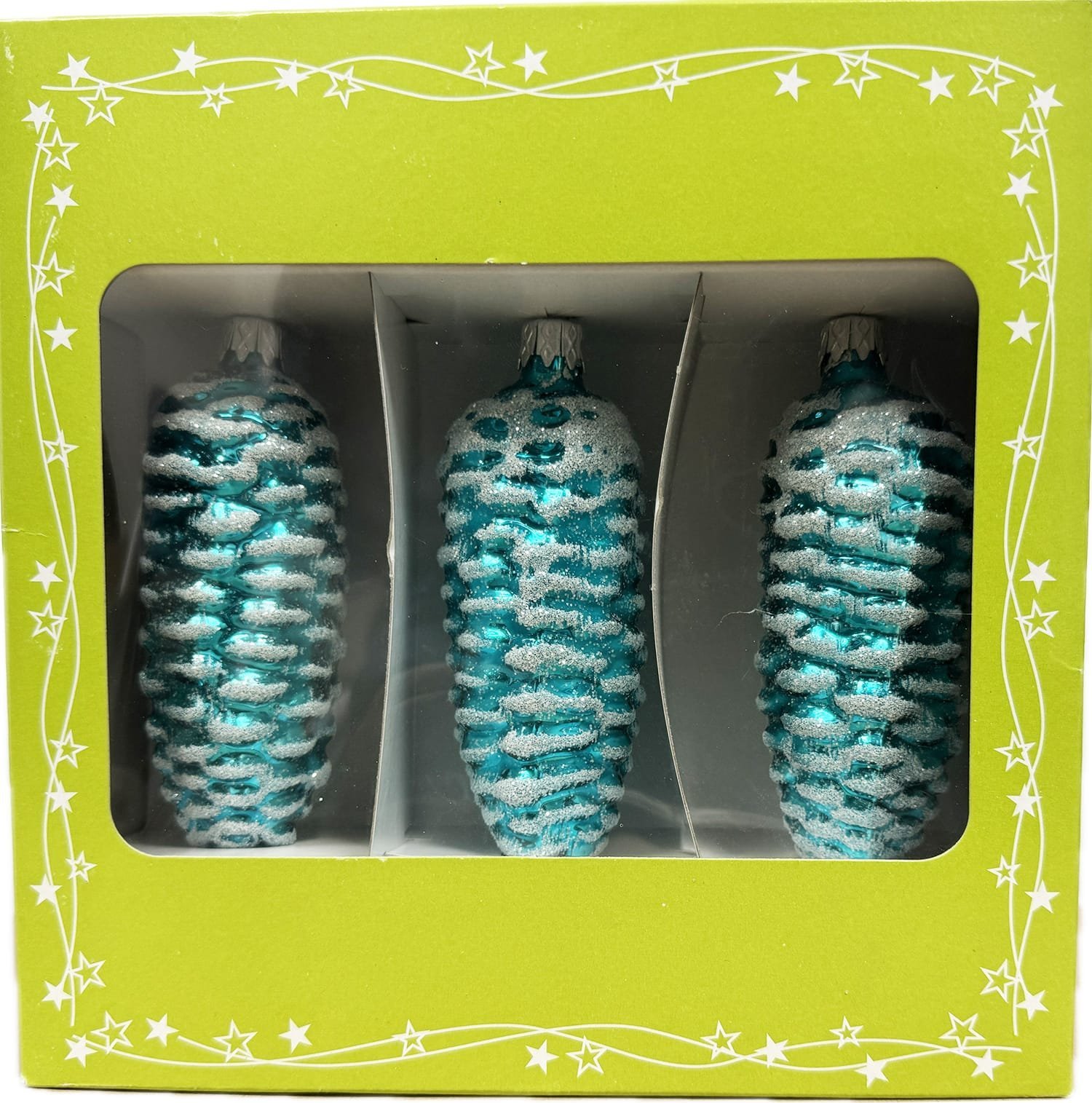 P.O.Ch. s.c. Grześkowiak Bombki szklane Szyszki 3 sztuki Ręcznie zdobione. Produkt polski (zielony)