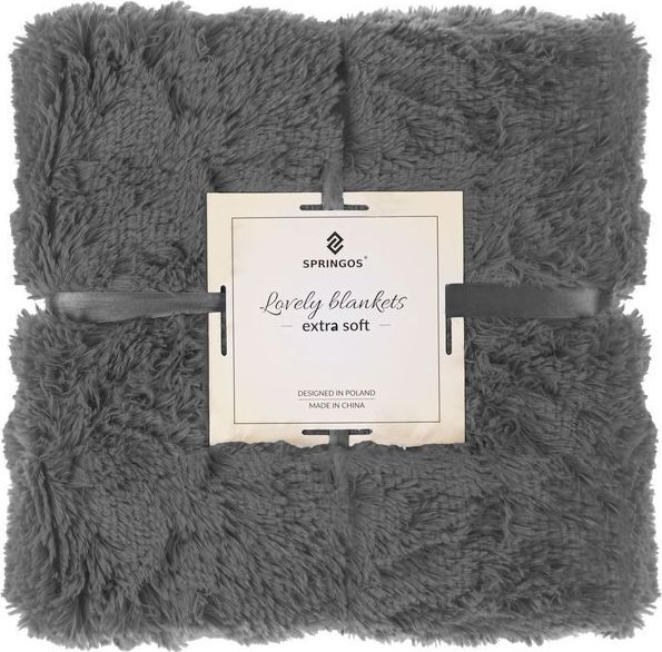 Springos Narzuta na łóżko, pled 160x200 cm dwustronny koc na kanapę grafitowy UNIWERSALNY