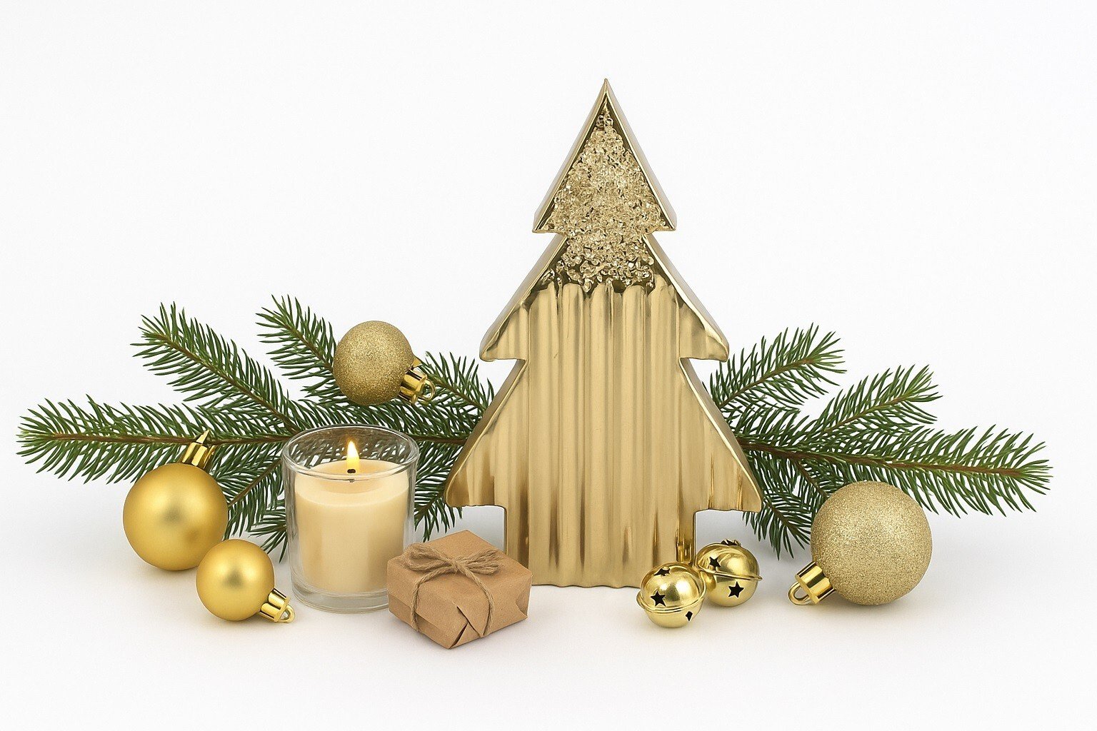 Figurka ozdobna choinka metalowa złota mała 2267